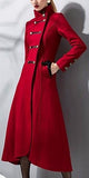 Long Double-Breasted Military Wool Coat in Red - DESIGNER INSPIRED FASHIONS