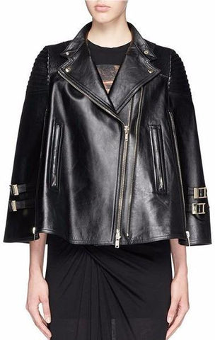 Faux-Leather Biker Cape Jacket in Black - DESIGNER INSPIRED FASHIONS