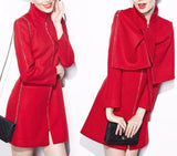 Changeable Bow/Cape Zip Embellished Wool Coat in Blue or Red - DESIGNER INSPIRED FASHIONS