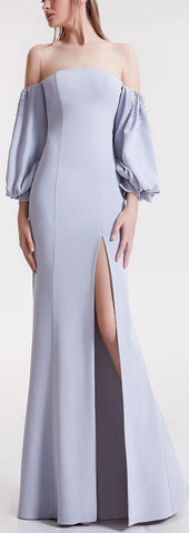Off-the-Shoulder Illusion Puffed-Sleeve Gown