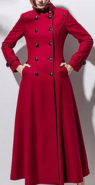Long Double-Breasted Wool Coat in Red - DESIGNER INSPIRED FASHIONS