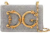 Crossbody Lurex Metallic Shoulder Bag with Chain Strap -Silver or Gold