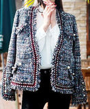 Fringed Tweed Knit Jacket in Red or Grey - DESIGNER INSPIRED FASHIONS
