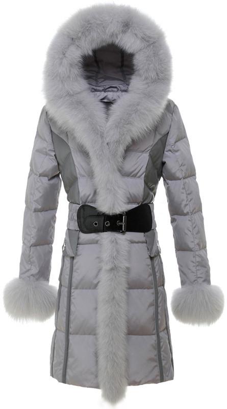 Fox-Fur Hooded Puffer Down Coat in Grey - DESIGNER INSPIRED FASHIONS