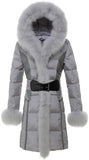 Fox-Fur Hooded Puffer Down Coat in Grey - DESIGNER INSPIRED FASHIONS