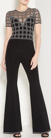 'Marianna' Caged Mesh Jumpsuit, Black