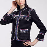 Star-Embellished Fringe Tweed Jacket - DESIGNER INSPIRED FASHIONS