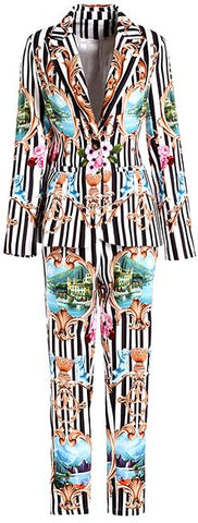 Stripe Scenic Blazer and Cropped Pant Suit