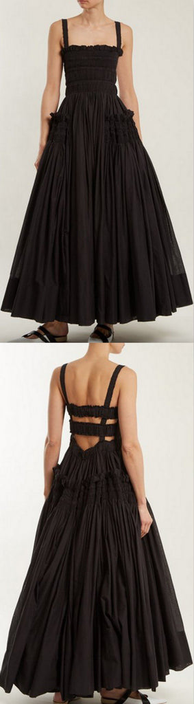 Black Gathered Smocked Maxi Dress