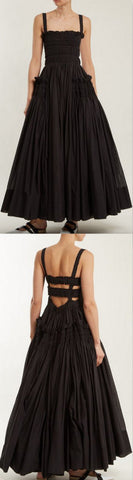 Black Gathered Smocked Maxi Dress