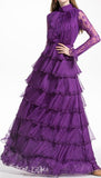 Ruffled Lace Tiered Gown, Purple