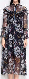 Floral Ruffle Midi Dress - Khaki or Black