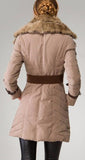 Buckled Sheep-Fur-Collar Double Breasted Down Coat in Khaki - DESIGNER INSPIRED FASHIONS
