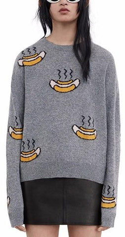 'Phira' Hot Dog Grey Sweater - DESIGNER INSPIRED FASHIONS