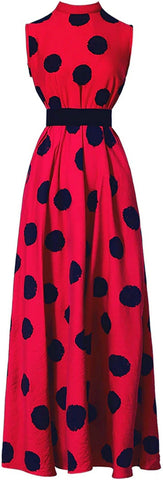 Sleeveless Polka-Dot Maxi Dress