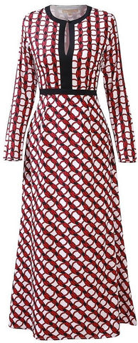 Printed Long-Sleeve Midi Dress