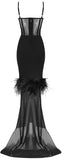 Black Feather-Trim Stretch Gown