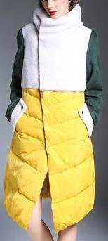 Color-Block Wool & Down Coat in Yellow - DESIGNER INSPIRED FASHIONS