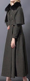 Double-Breasted Military-Style Fur-Collar Long Cape-Coat - DESIGNER INSPIRED FASHIONS