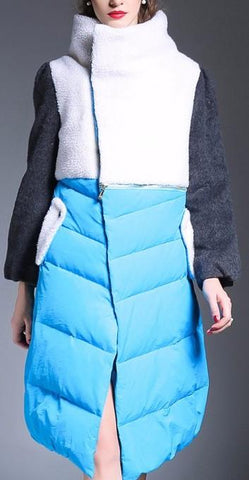 Color-Block Wool & Down Coat in Blue - DESIGNER INSPIRED FASHIONS