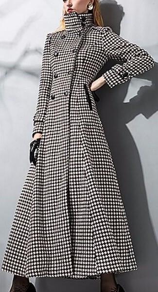Long Double-Breasted Houndstooth Coat - DESIGNER INSPIRED FASHIONS