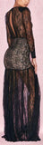 Black Low-Cut Sheer Ruched Lace Dress