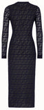 'FF' Intarsia Knit Midi Dress, Dark Blue | DESIGNER INSPIRED FASHIONS