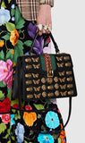 'Sylvie' Animal Studs Leather Top Handle Bag, Black