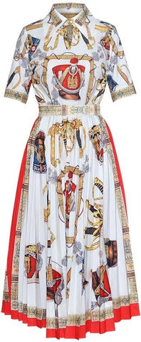 Print Key-Hole Top and Pleated Midi Skirt Set