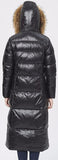 Black Glossy Fur Hooded Long Puffy Down Coat - DESIGNER INSPIRED FASHIONS