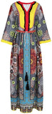 Color-Contrast Tassel-Belted Maxi Dress