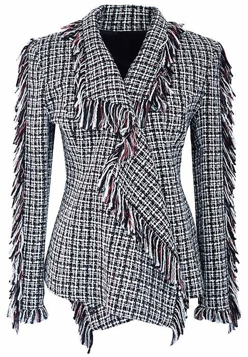 Asymmetric Fringed Tweed Jacket - DESIGNER INSPIRED FASHIONS