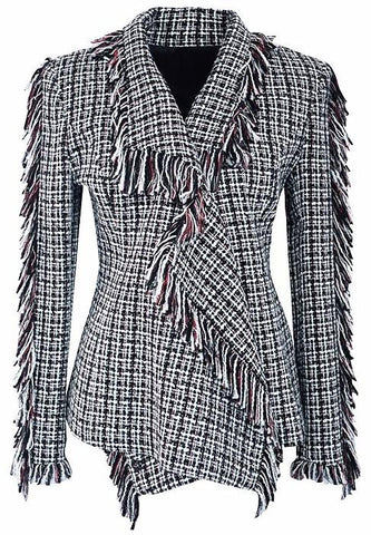 Asymmetric Fringed Tweed Jacket - DESIGNER INSPIRED FASHIONS