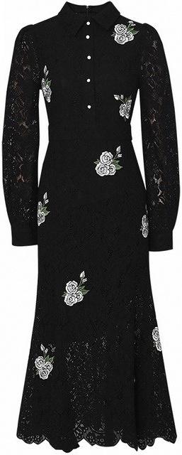 Embroidered Black Lace Midi Dress