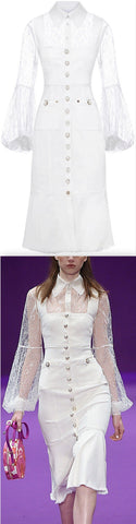 Button-Down Lace Panel Dress