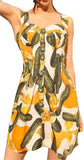 Crystal-Buttoned Vegetable Print Bustier Dress