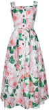 Flower-Button-Appliques Printed Midi Dress