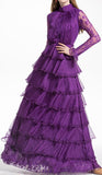Ruffled Lace Tiered Gown, Purple