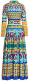 Long Printed Pleated Shirt Dress