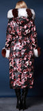 Genuine Fox Fur Floral Print Satin White Goose Down Coat - DESIGNER INSPIRED FASHIONS