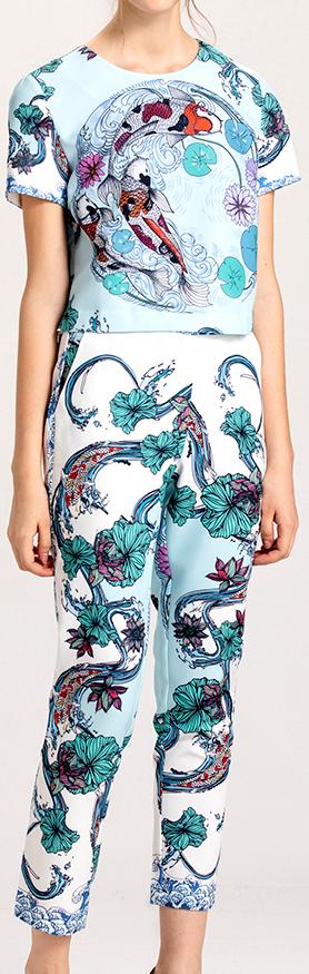 Printed Tee and Cropped Pant Set
