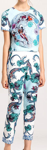 Printed Tee and Cropped Pant Set