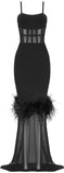 Black Feather-Trim Stretch Gown