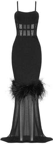 Black Feather-Trim Stretch Gown