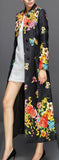 Full-Length Floral Print Jacquard Coat in Black - DESIGNER INSPIRED FASHIONS