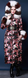 Genuine Fox Fur Floral Print Satin White Goose Down Coat - DESIGNER INSPIRED FASHIONS