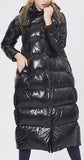 Black Glossy Paneled Puffer Down Coat - DESIGNER INSPIRED FASHIONS