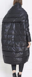 Black Paneled Long Boxy Puffer Down Coat - DESIGNER INSPIRED FASHIONS