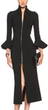 Black Bell-Sleeve Zip Midi Dress - DESIGNER INSPIRED FASHIONS