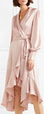 Ruffled Wrap Dress - Green, Pink, Red or Black